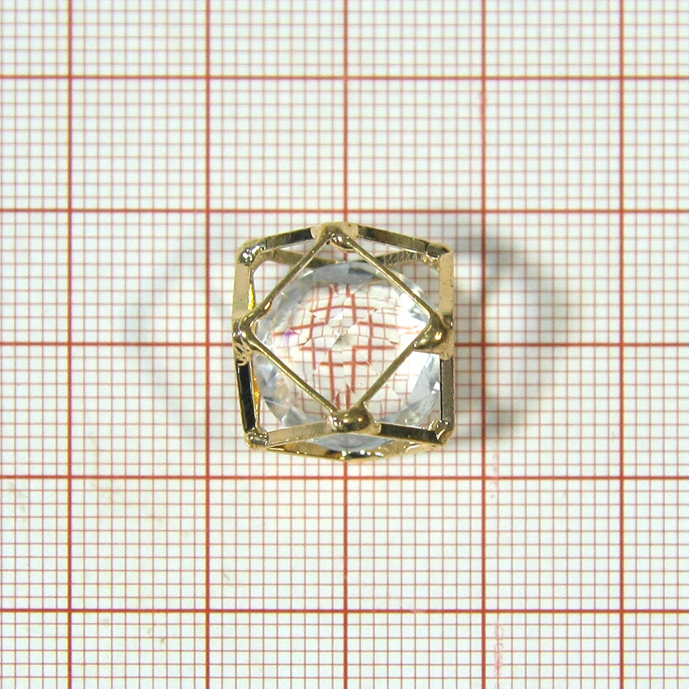 Декор металл пришивной Кристалл в пирамиде GOLD, белый камень, 15*16мм. Камень в оправе пришивной